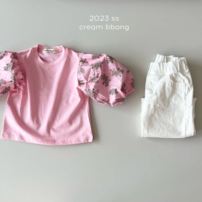 Cream Bbang - Korean Children Fashion - #littlefashionista - Flower Sleeves Color Tee - 6