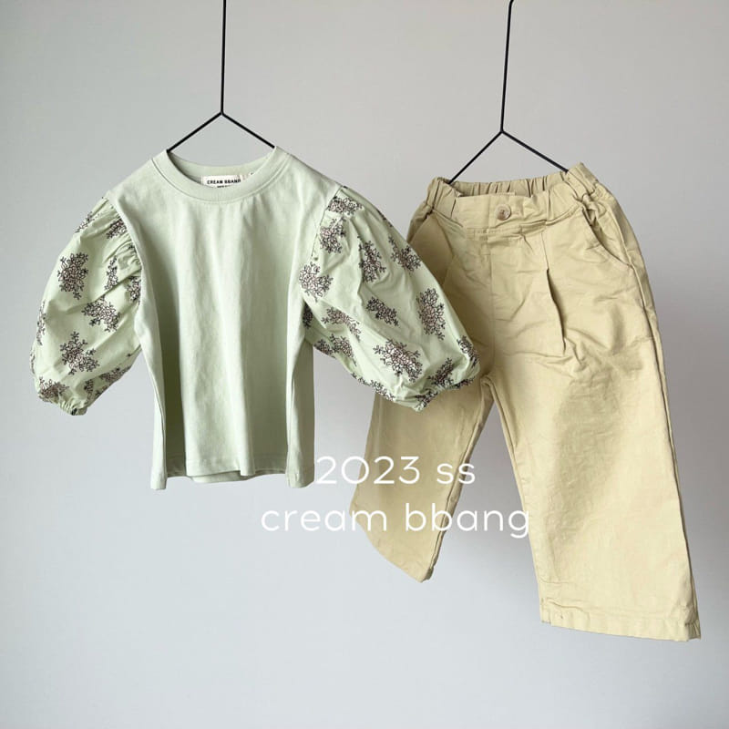 Cream Bbang - Korean Children Fashion - #minifashionista - Flower Sleeves Color Tee - 8