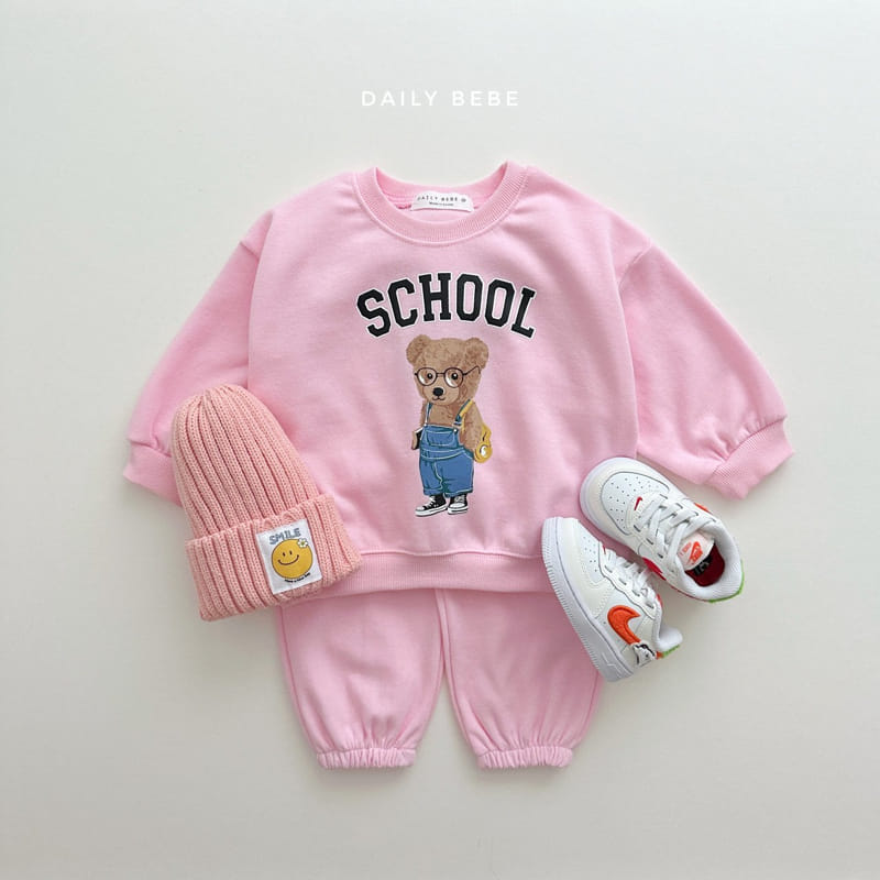 Daily Bebe - Korean Children Fashion - #magicofchildhood - School Bear Top Bottom Set - 2