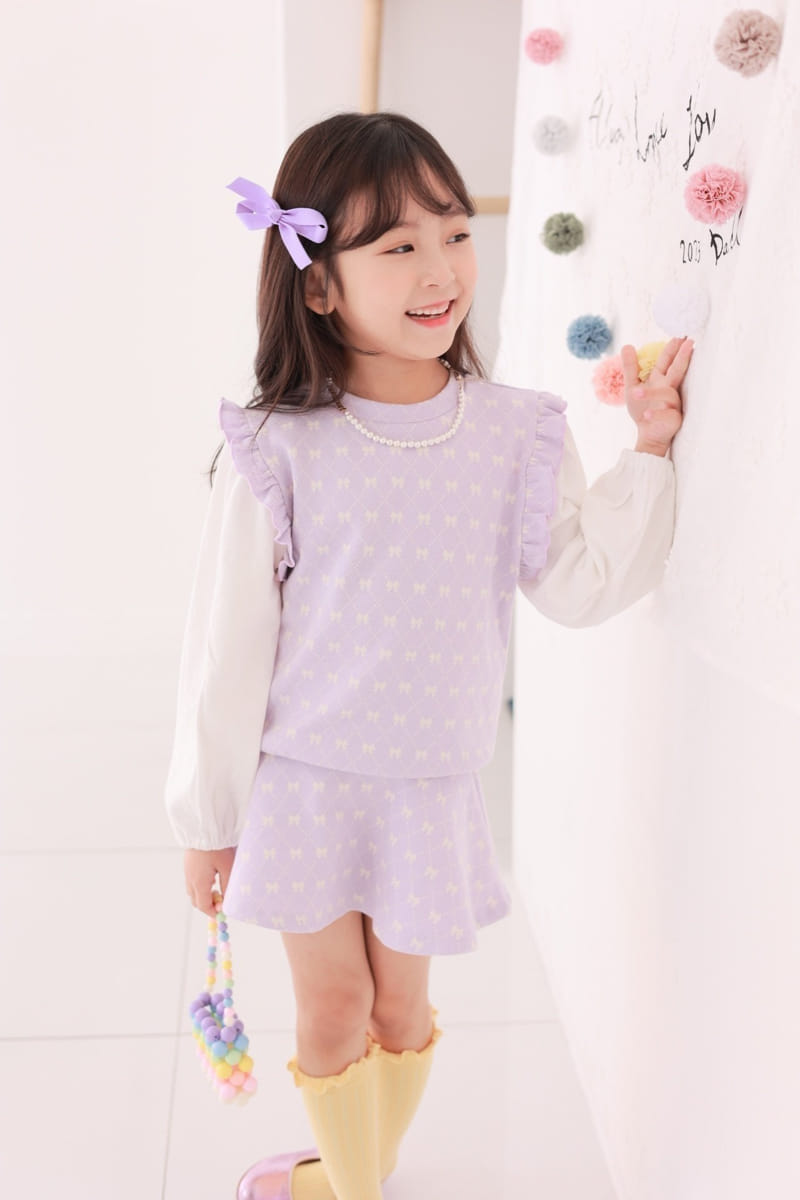 Dalla - Korean Children Fashion - #discoveringself - Ribbon Top Bottom Set - 2