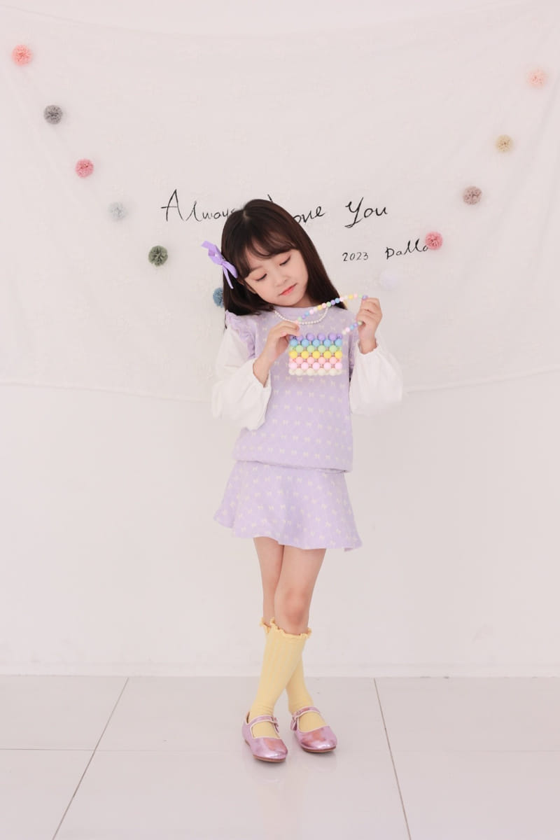 Dalla - Korean Children Fashion - #fashionkids - Ribbon Top Bottom Set - 4