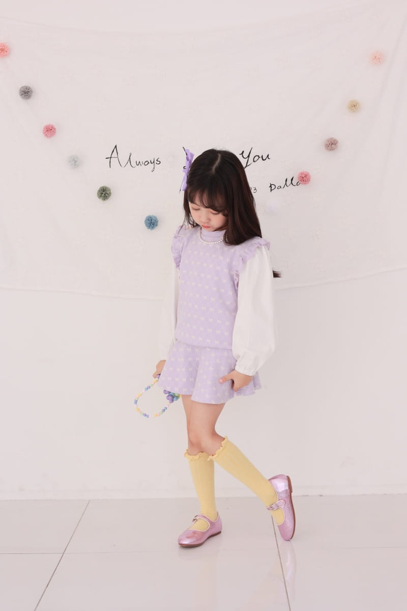 Dalla - Korean Children Fashion - #kidsstore - Ribbon Top Bottom Set - 5