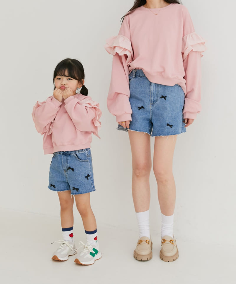 Ggomare - Korean Children Fashion - #kidsshorts - Ribbon Denim Jeans with Mom - 8