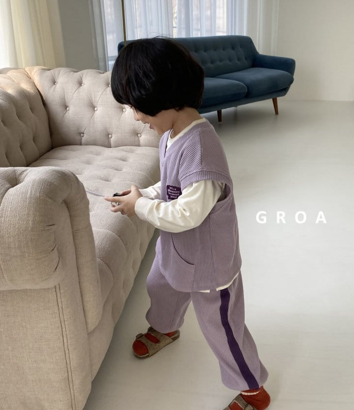 Groa - Korean Children Fashion - #todddlerfashion - Waffle Vest Set - 12