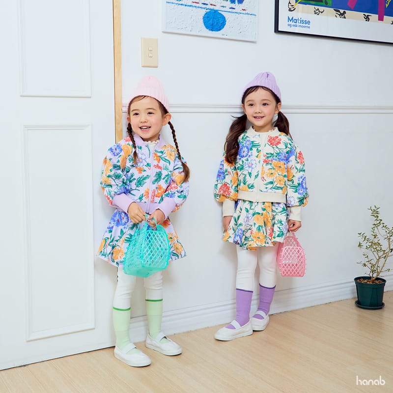 Hanab - Korean Children Fashion - #childofig - Floral Zip-up Top Bottom Set