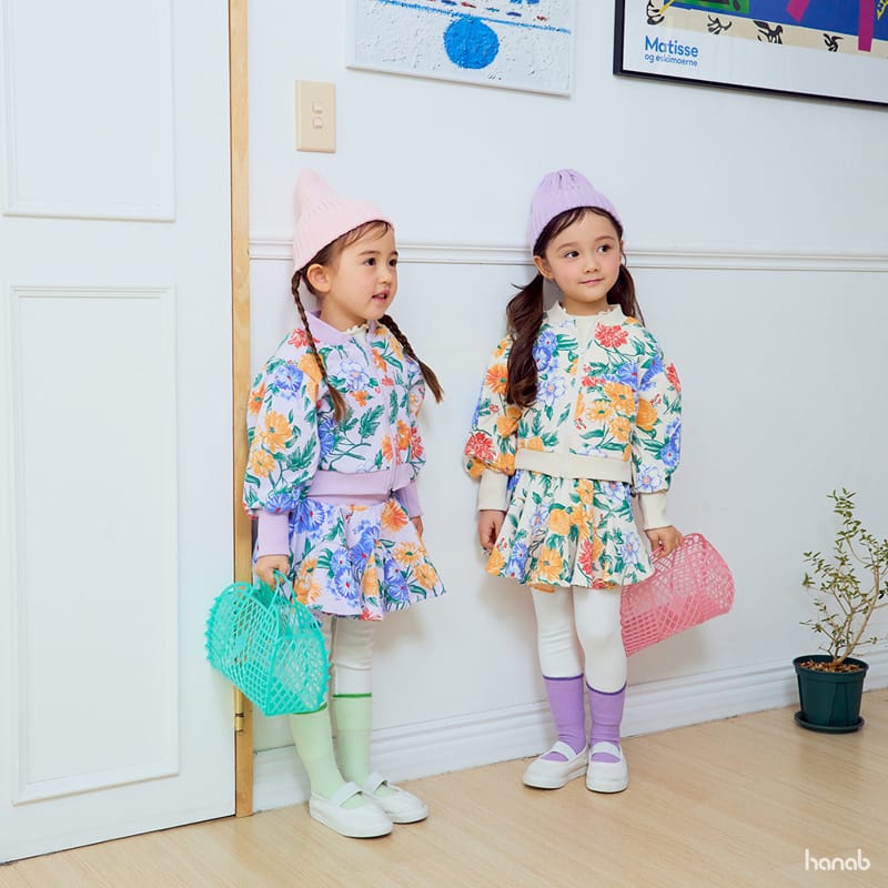 Hanab - Korean Children Fashion - #designkidswear - Floral Zip-up Top Bottom Set - 4