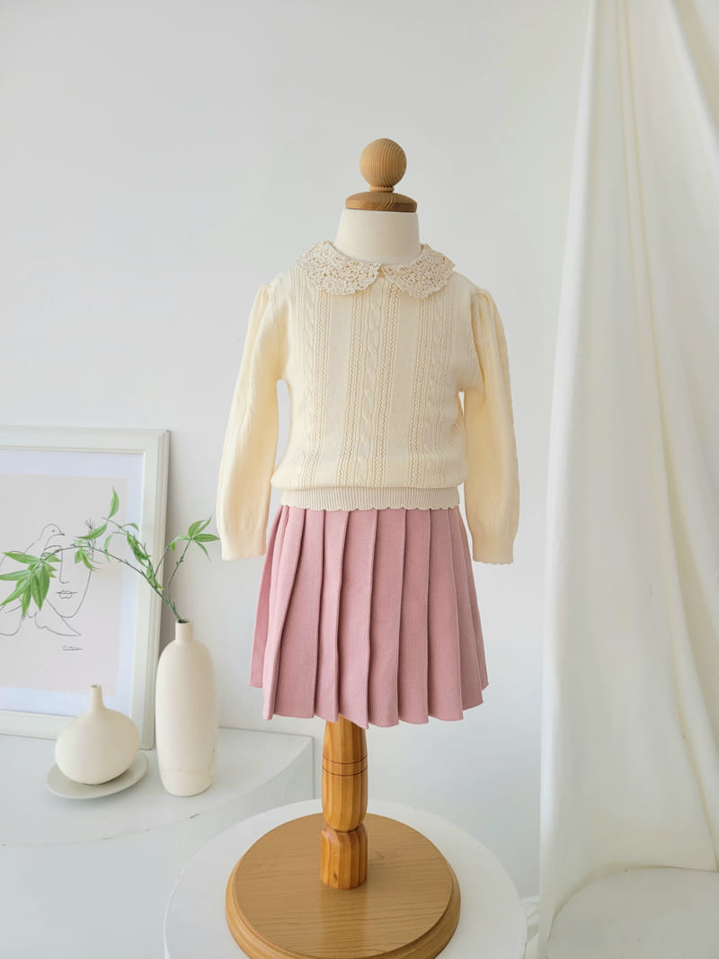 Hanacoco - Korean Children Fashion - #littlefashionista - Lace Collar Knit Tee - 6