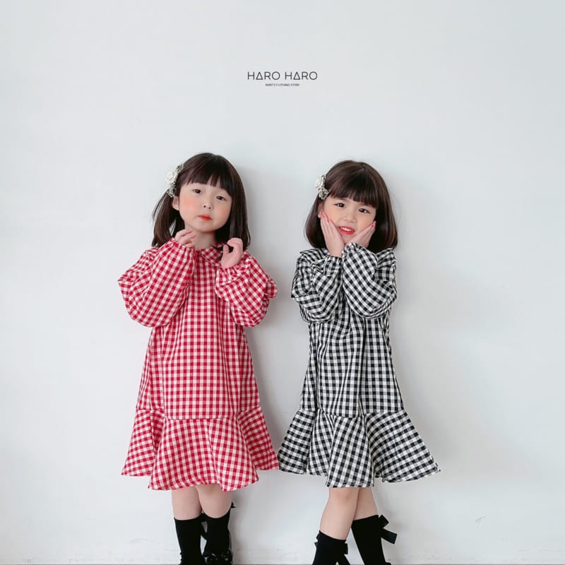 Haro Haro - Korean Children Fashion - #childrensboutique - Check Collar One-piece - 6