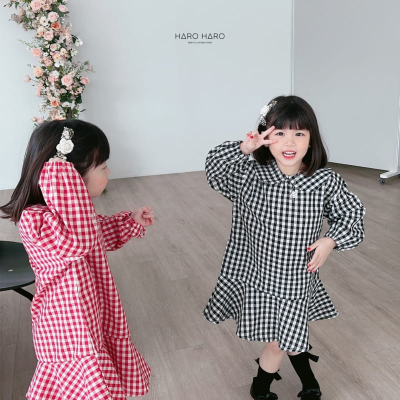 Haro Haro - Korean Children Fashion - #todddlerfashion - Check Collar One-piece - 2