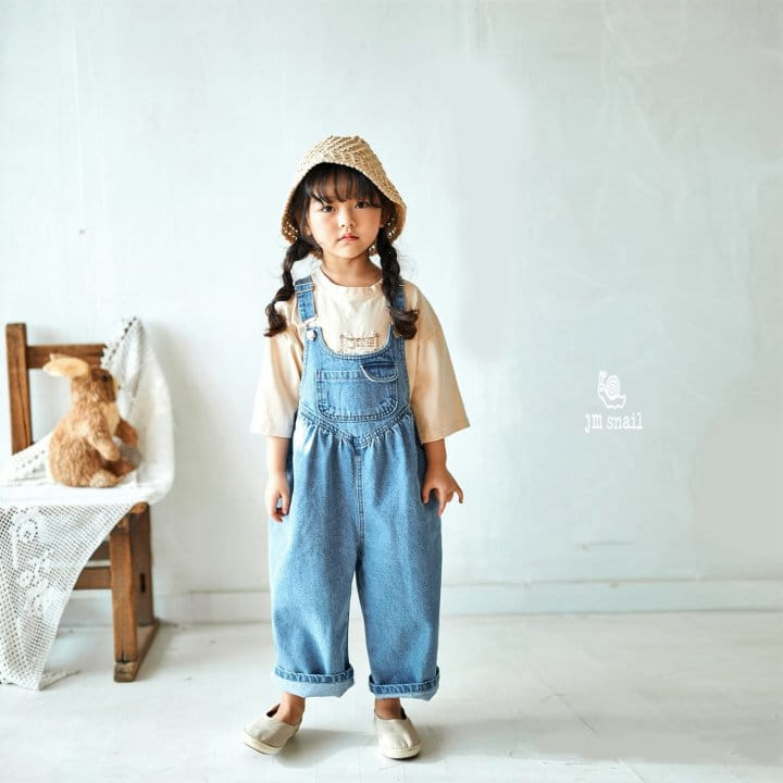 JM Snail - Korean Children Fashion - #childofig - Denim Pocket Dungarees Pants - 2