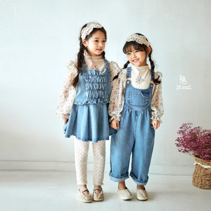 JM Snail - Korean Children Fashion - #childofig - Denim Pocket Dungarees Pants - 3