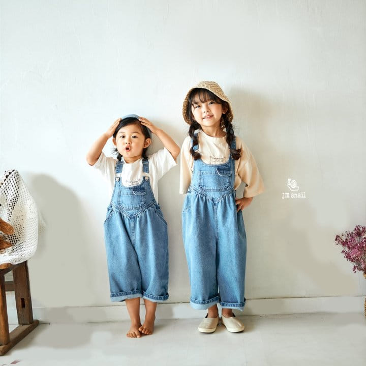 JM Snail - Korean Children Fashion - #childofig - Denim Pocket Dungarees Pants - 4