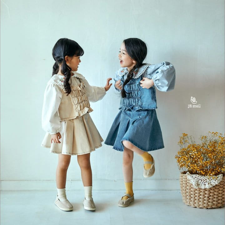 JM Snail - Korean Children Fashion - #designkidswear - Smog Denim Vest White - 2