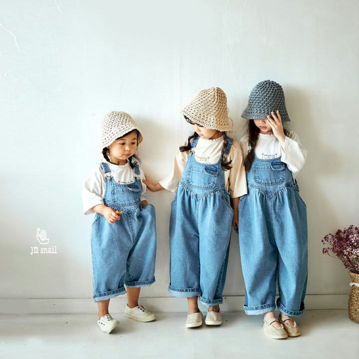 JM Snail - Korean Children Fashion - #discoveringself - Denim Pocket Dungarees Pants - 6