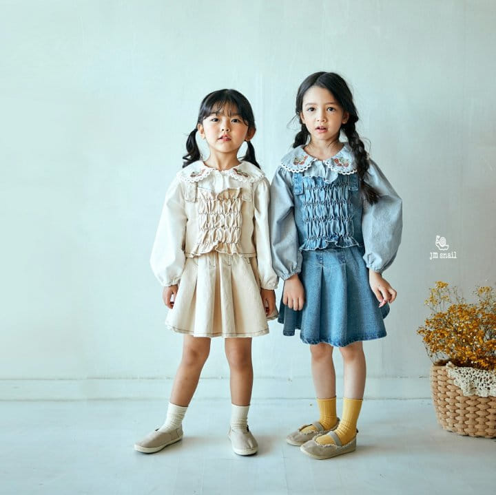 JM Snail - Korean Children Fashion - #kidsshorts - Smog Denim Vest White - 5