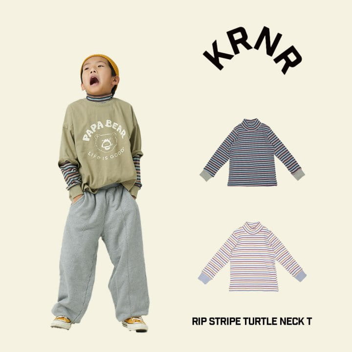 Kurenard - Korean Children Fashion - #childrensboutique - Lip Stripes Turtleneck Tee
