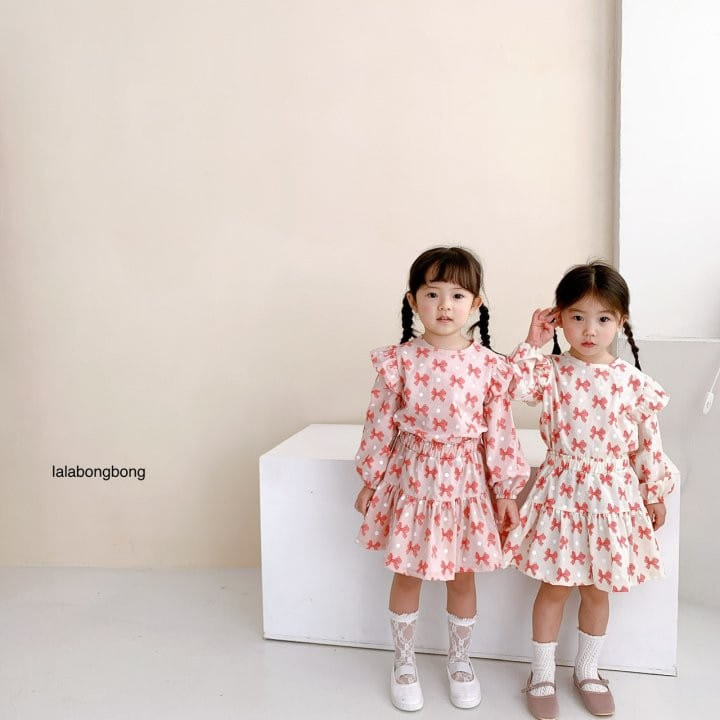 Lalabongbong - Korean Children Fashion - #Kfashion4kids - Ribbon Top Bottom Set - 6