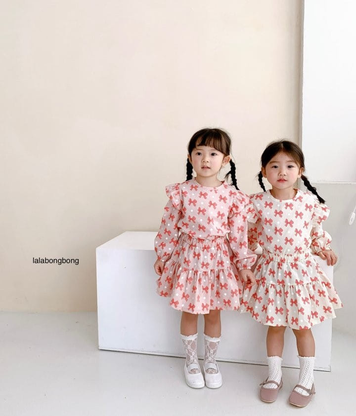 Lalabongbong - Korean Children Fashion - #kidsshorts - Ribbon Top Bottom Set - 4