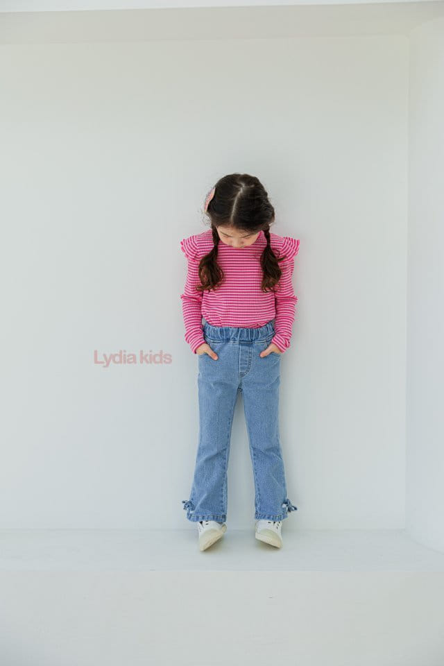 Lydia - Korean Children Fashion - #childofig - Ribbon Denim Pants - 4