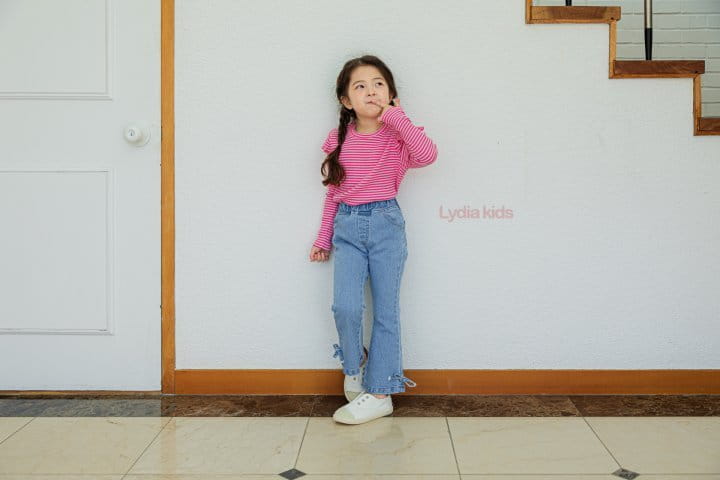 Lydia - Korean Children Fashion - #stylishchildhood - Ribbon Denim Pants - 2