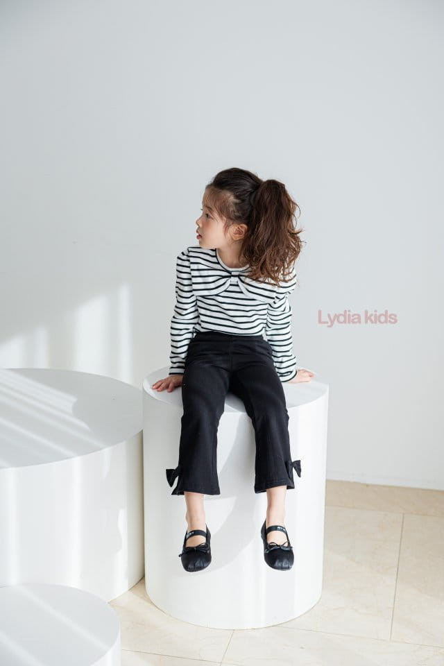 Lydia - Korean Children Fashion - #todddlerfashion - Big Ribbon Stripes Tee
