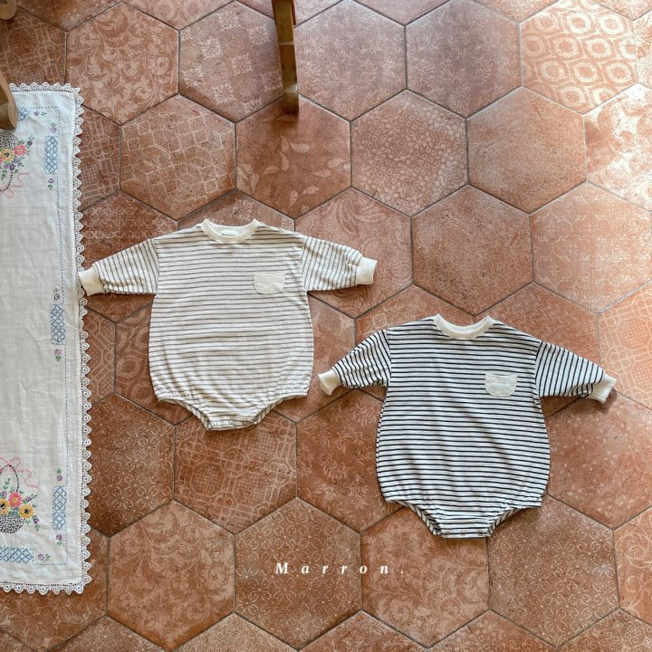 Marron - Korean Baby Fashion - #babygirlfashion - Stripes Pocket Bodysuit