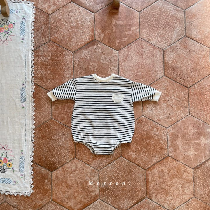 Marron - Korean Baby Fashion - #babyoninstagram - Stripes Pocket Bodysuit - 3