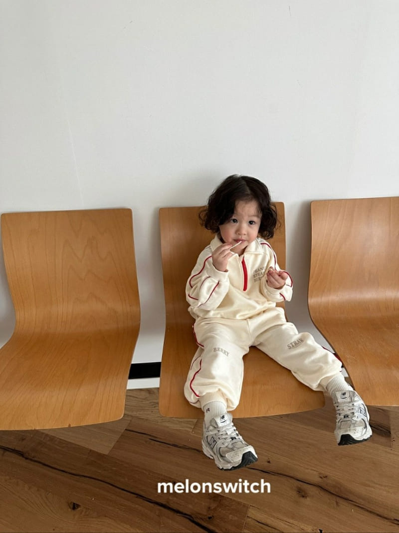 Melon Switch - Korean Children Fashion - #magicofchildhood - Strawberry Collar Top Bottom Set - 4