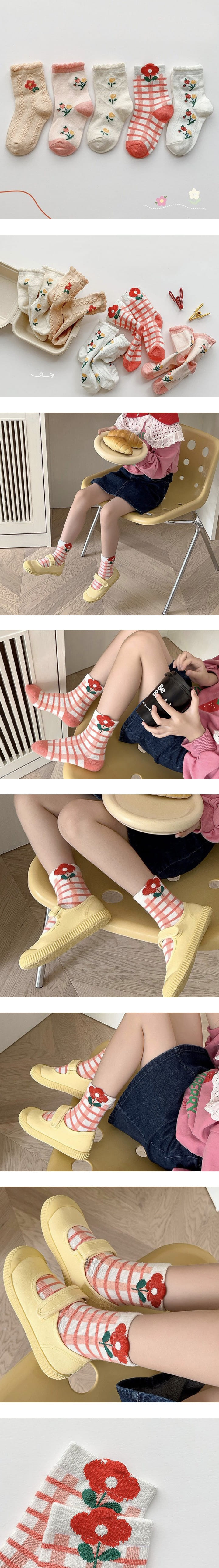Miso - Korean Children Fashion - #prettylittlegirls - Peach Flower Socks Set