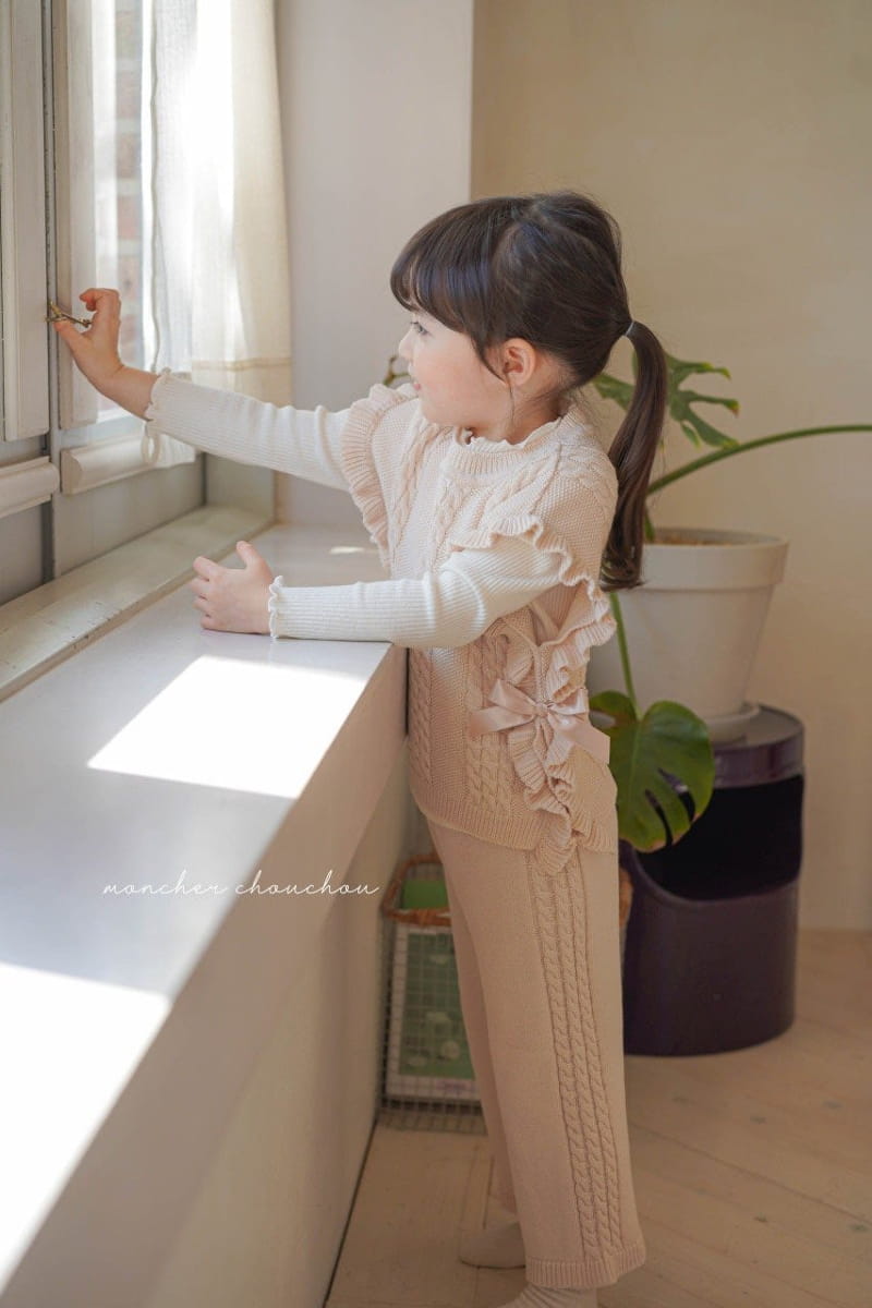 Moncher Chouchou - Korean Children Fashion - #littlefashionista - Ribbon Frill Vest