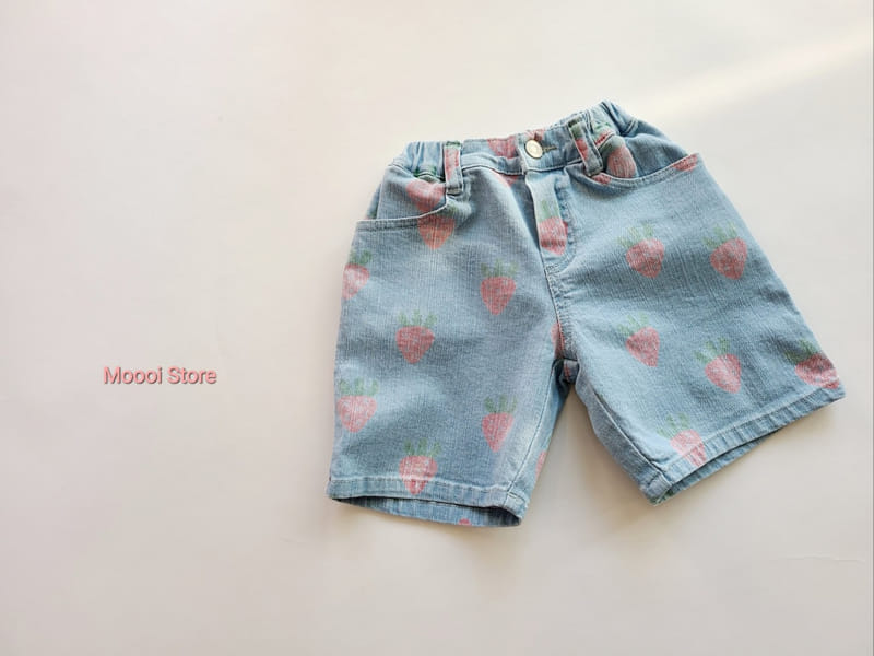 Mooi Store - Korean Children Fashion - #minifashionista - Strawberry Denim Shorts - 3