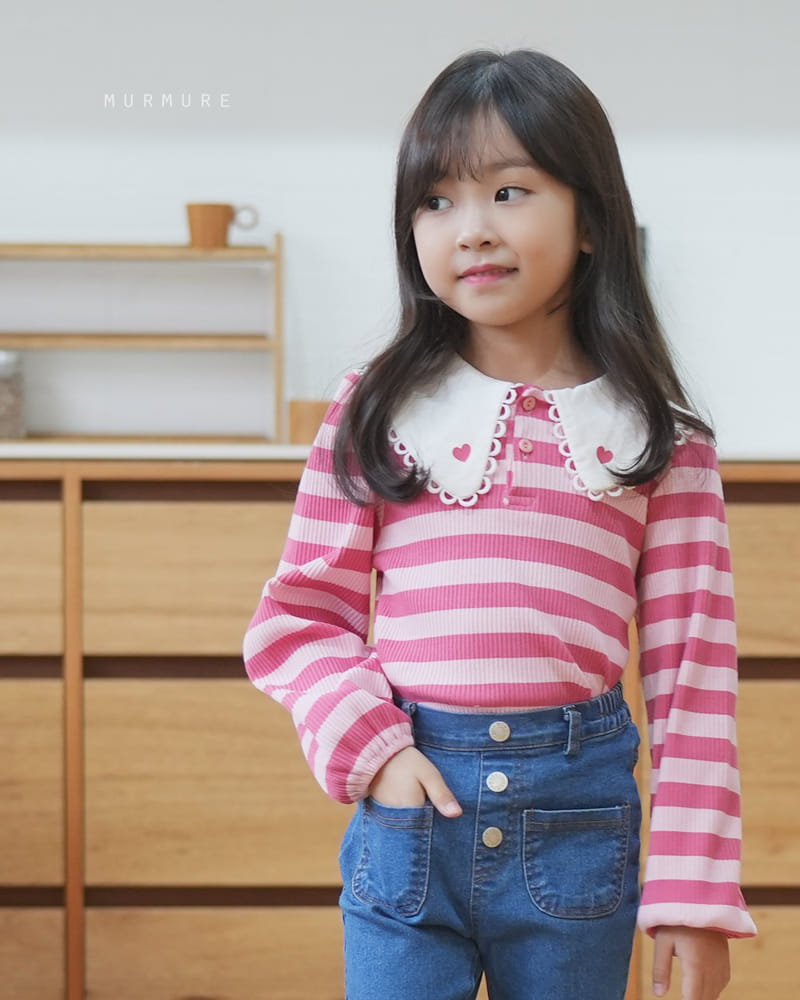 Murmure - Korean Children Fashion - #designkidswear - Stripes Rib Collar Tee - 4