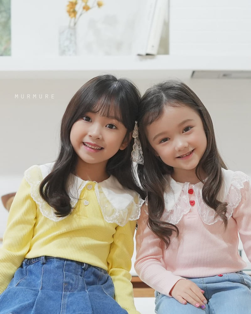 Murmure - Korean Children Fashion - #fashionkids - Lace Rib Collar Tee - 2