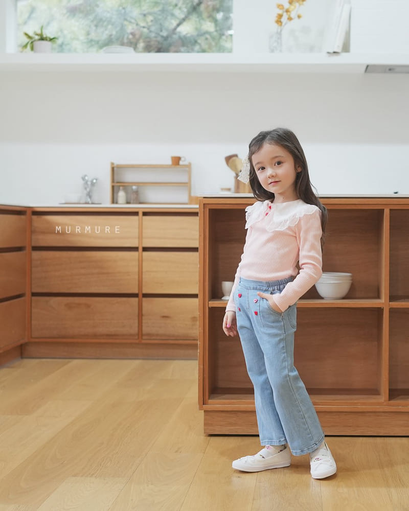 Murmure - Korean Children Fashion - #kidsshorts - Lace Rib Collar Tee - 4