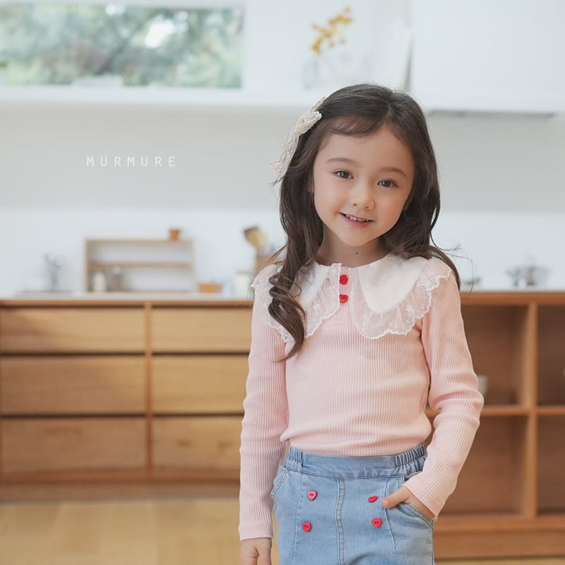 Murmure - Korean Children Fashion - #kidzfashiontrend - Lace Rib Collar Tee - 5