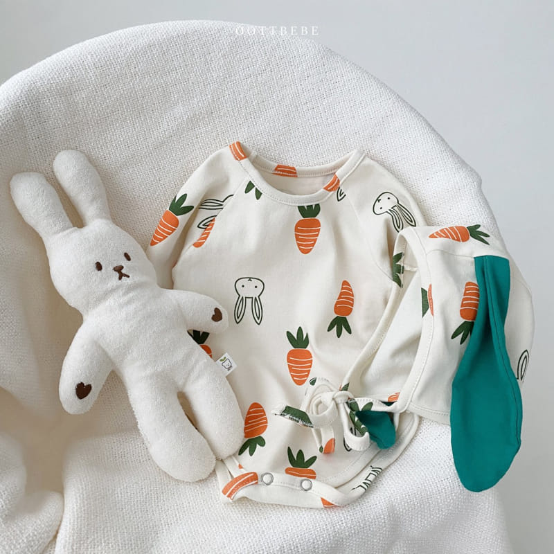Oott Bebe - Korean Baby Fashion - #babyclothing - Vegetable Bodysuit with Bonnet Log Sleeves - 5