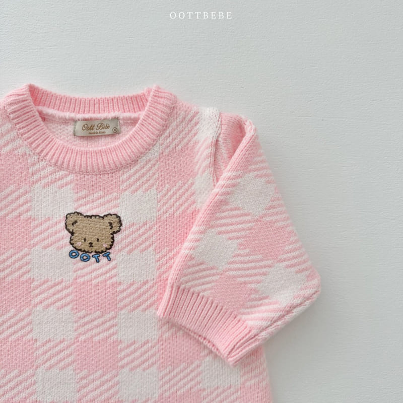 Oott Bebe - Korean Baby Fashion - #babygirlfashion - Pure Check Knit Bodysuit - 4