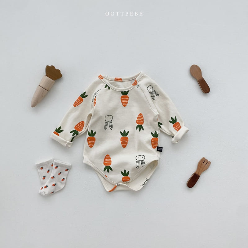 Oott Bebe - Korean Baby Fashion - #babylifestyle - Vegetable Bodysuit with Bonnet Log Sleeves - 9