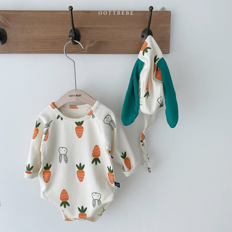Oott Bebe - Korean Baby Fashion - #babyoninstagram - Vegetable Bodysuit with Bonnet Log Sleeves - 10
