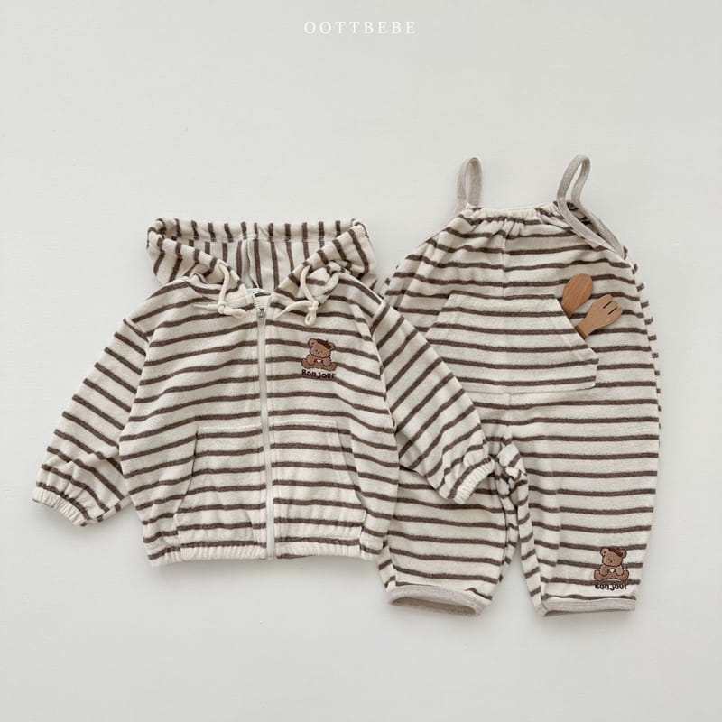 Oott Bebe - Korean Children Fashion - #kidsstore - Terry Stripes Hoody Zip-up - 5