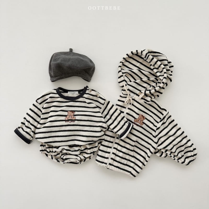Oott Bebe - Korean Children Fashion - #littlefashionista - Terry Stripes Hoody Zip-up - 8