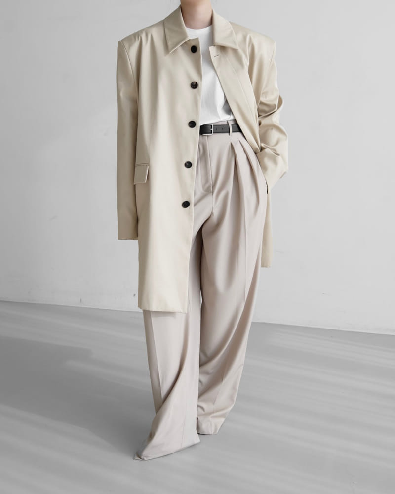 Paper Moon - Korean Women Fashion - #momslook - Shoulder Padded Mac Coat - 3