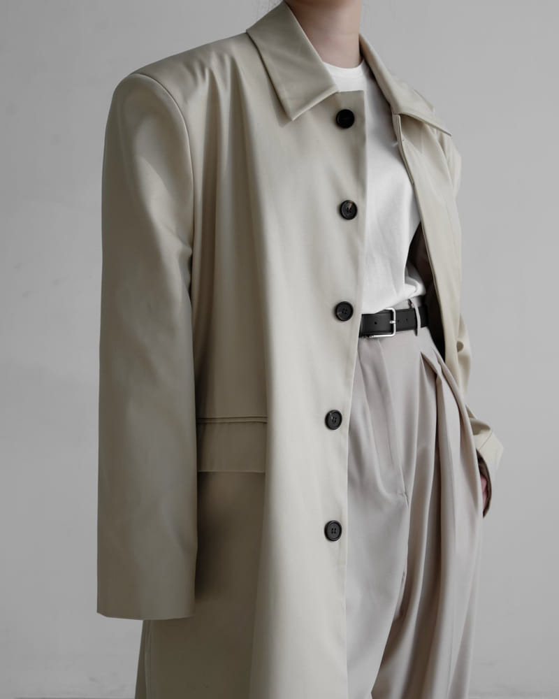 Paper Moon - Korean Women Fashion - #momslook - Shoulder Padded Mac Coat - 5