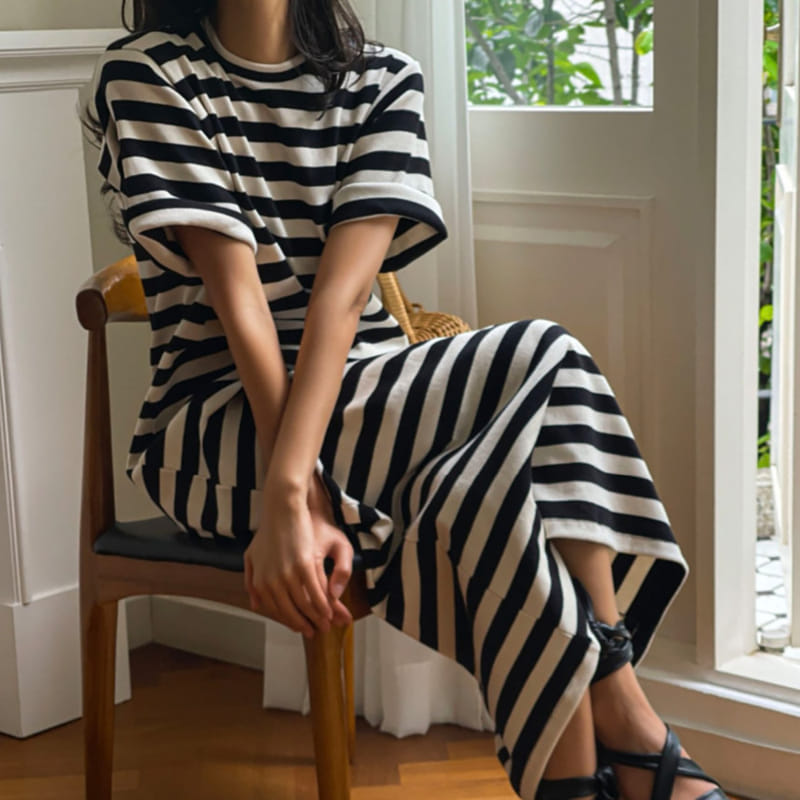 Paper Moon - Korean Women Fashion - #momslook - Stripes One-piece - 5