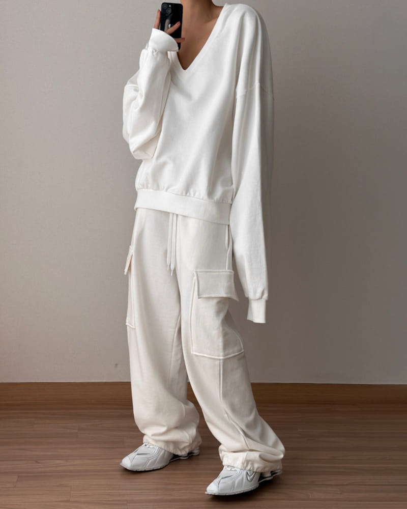 Paper Moon - Korean Women Fashion - #momslook - V Neck Sweatshirt - 2