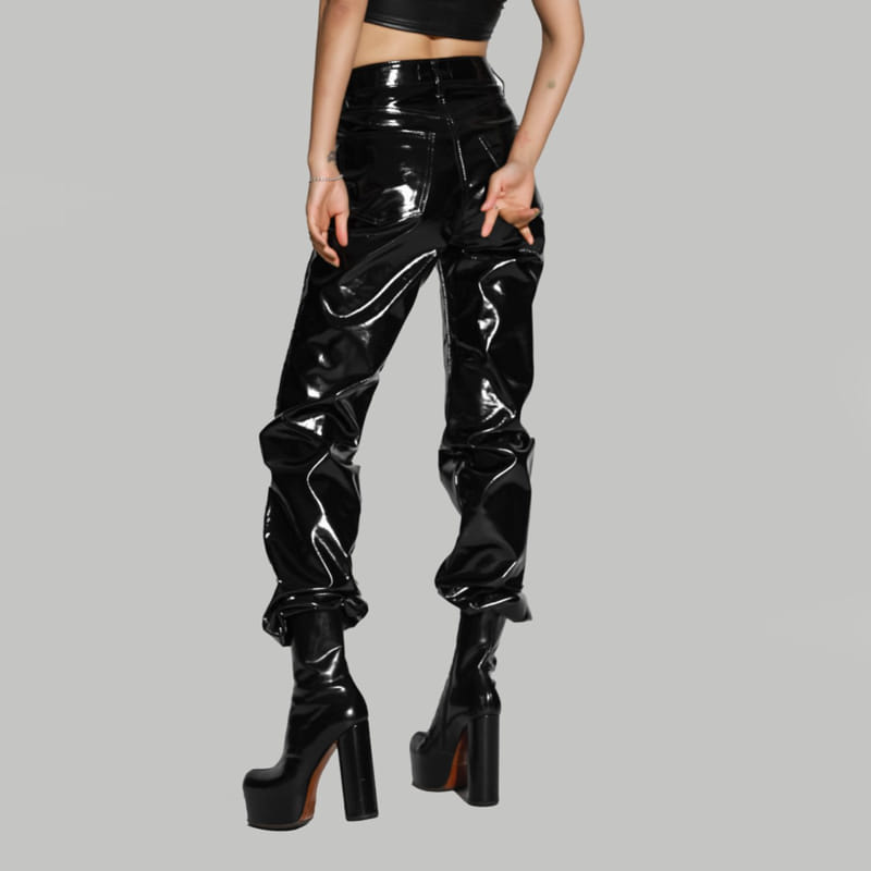 Paper Moon - Korean Women Fashion - #shopsmall - Patent Leather Straight Pants - 3