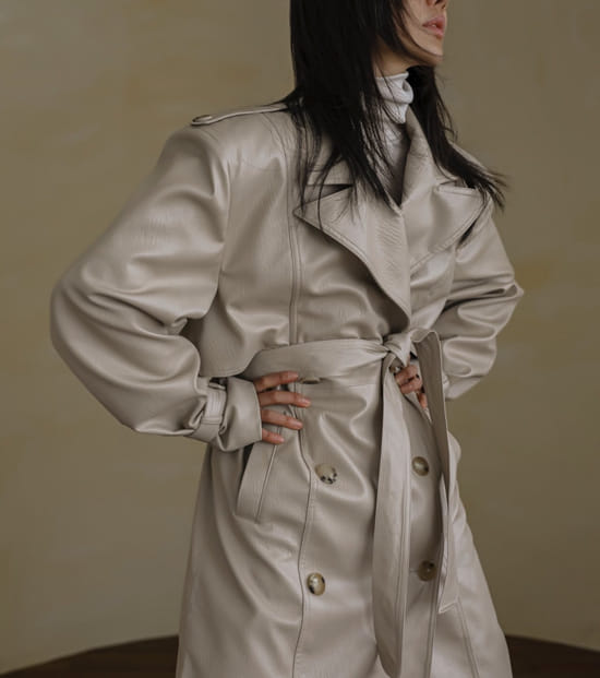 Paper Moon - Korean Women Fashion - #womensfashion - Oversize Leather Coat - 12