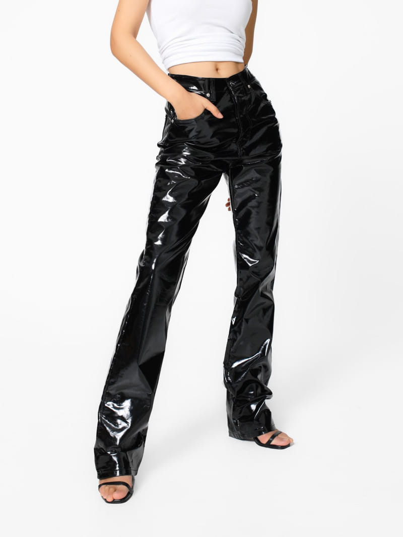 Paper Moon - Korean Women Fashion - #womensfashion - Patent Leather Straight Pants - 7