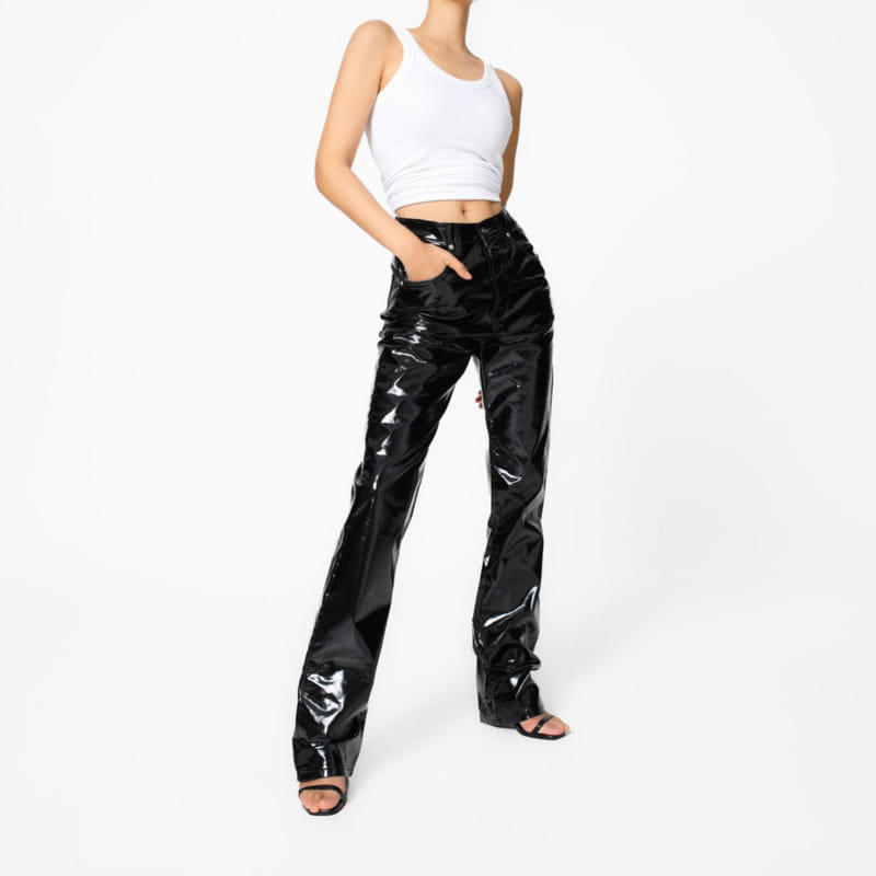 Paper Moon - Korean Women Fashion - #womensfashion - Patent Leather Straight Pants - 9