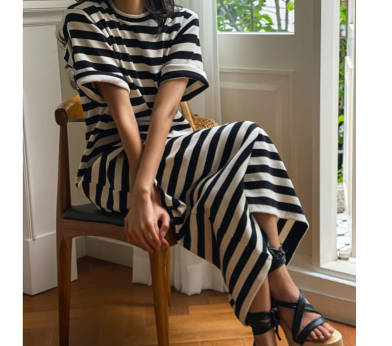 Paper Moon - Korean Women Fashion - #momslook - Stripes One-piece - 4